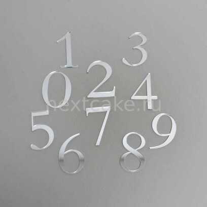 Цифра 4"  б/держателя 6 см зеркальны акрил серебро