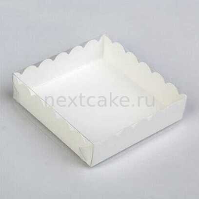 Коробка для пряников и печенья с PVC крышкой белая 24*24*3 см